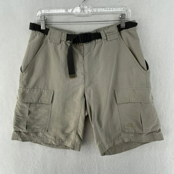 The North Face Tech Shorts Mens Sz Beige Hiking Cargo Pockets Packable Belted - Picture 1 of 9